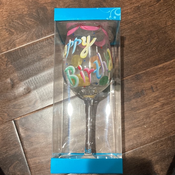De-Lite hand painted personality HAPPY BIRTHDAY tall stem wine glass NWT - Picture 2 of 5
